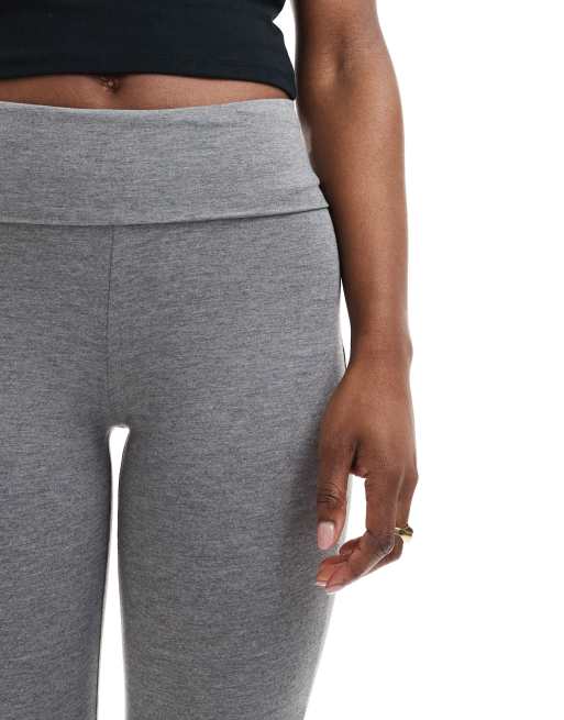 Miss Selfridge low rise deep fold over waistband flare legging in dark gray, 4 of 5