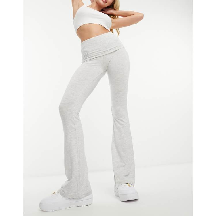 Miss Selfridge low rise deep fold over waistband flare legging in gray  heather | ASOS