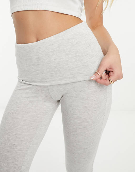 Miss Selfridge low rise deep fold over waistband flare legging in gray  heather