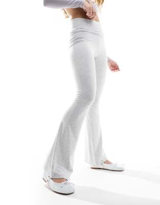 Miss Selfridge Low Rise Deep Fold Over Waistband Flare Legging In Oatmeal Heather-neutral In Gray
