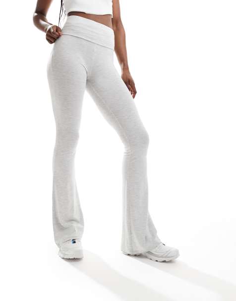 Miss Selfridge low rise deep fold over waistband flare legging in grey marl - view 1