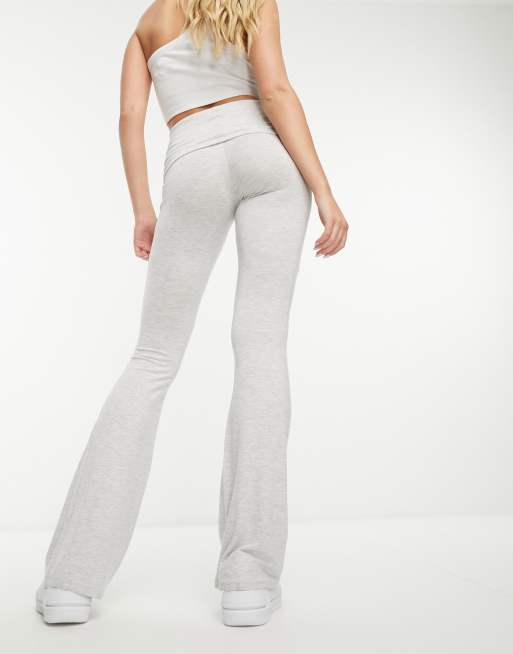 Miss Selfridge low rise deep fold over waistband flare leggings in grey marl , 2 of 4