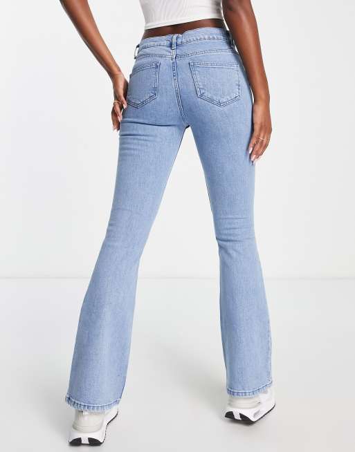 Miss Selfridge low rise lizzie kickflare jean in light blue wash, 2 of 4