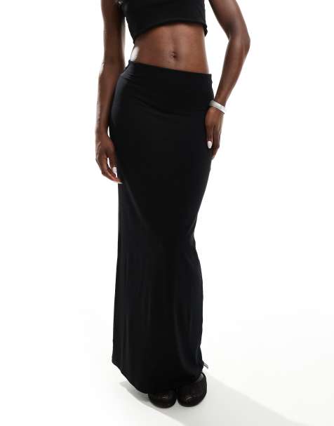 Miss Selfridge low rise maxi skirt in black - view 1