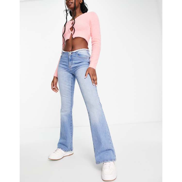 DTT Phoebe belted low rise wide leg jeans in light wash blue, ASOS