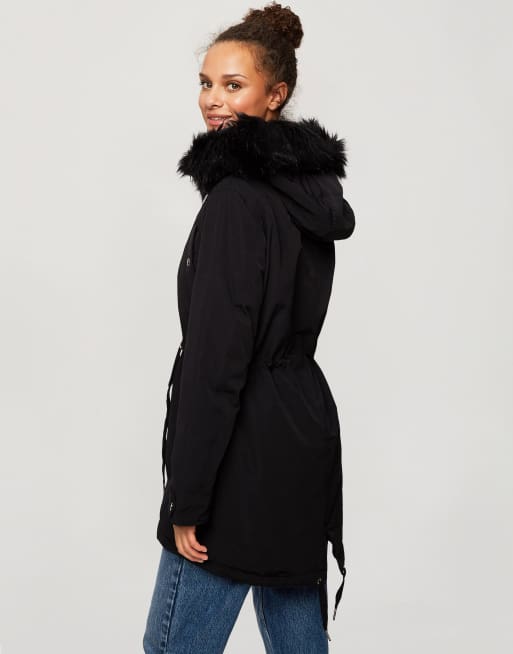 Miss Selfridge LUXE parka in black