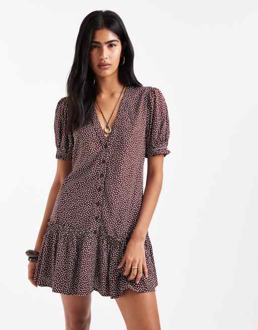 Miss Selfridge – Luźna brązowa sukienka w groszki, 3 z 4