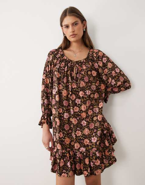 Miss Selfridge – Luźna festiwalowa sukienka we wzór w stylu retro - view 1