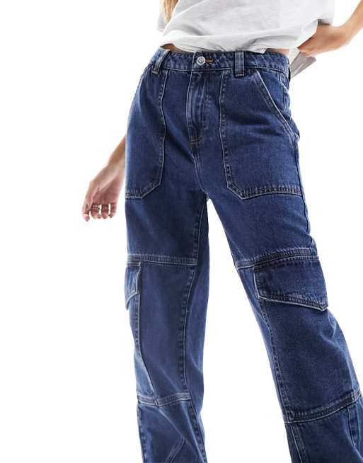 Miss Selfridge – Luźne bojówki jeansowe w kolorze indygo, 4 z 5