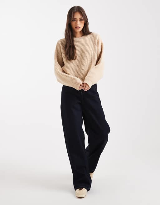 Miss Selfridge - Lys beige strikket trøje med rund hals og flagermusærmer, 2 af 4