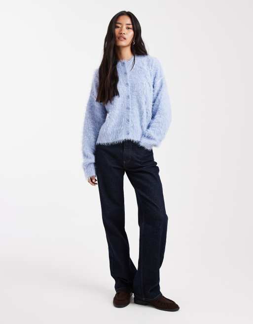 Miss Selfridge - Lyseblå cardigan med rund hals i vamset strik, 2 af 4