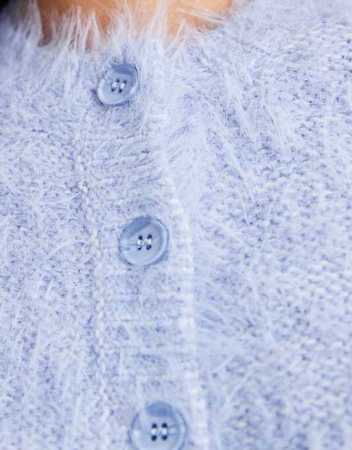 Miss Selfridge - Lyseblå cardigan med rund hals i vamset strik, 3 af 4