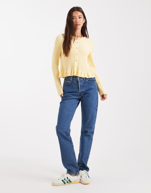 Miss Selfridge - Lysegul cardigan i strik med peplum-kant, 3 af 4