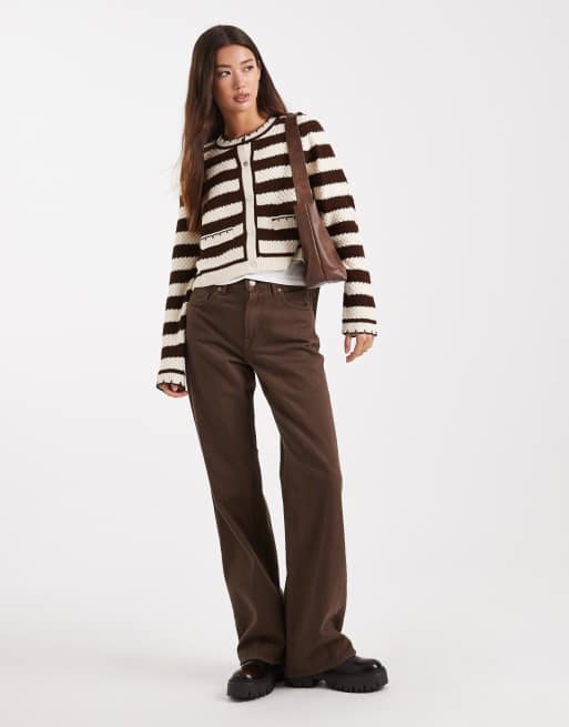Miss Selfridge - Lysegul cardigan med dobbelte lommer, tungesting og striber, 2 af 4