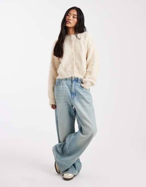 Miss Selfridge - Lysegul kabelstrikket cardigan med rund hals, 2 af 4