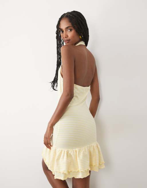 Miss Selfridge - Lysegul minikjole med halterneck og striber, 4 af 4