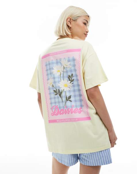 Miss Selfridge - Lysegul T-shirt grafisk margueritprint - view 1