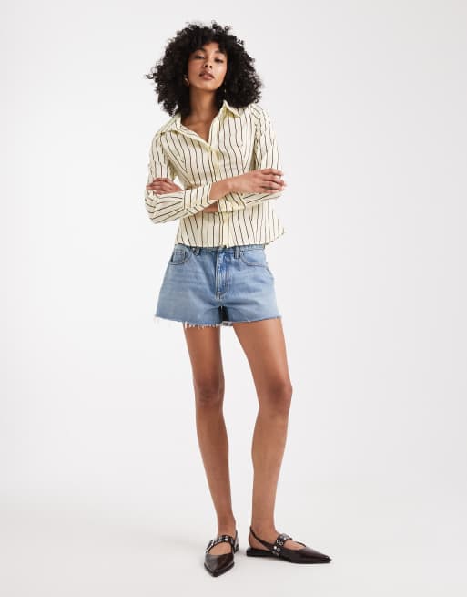 Miss Selfridge - Lysegul tætsiddende skjorte med striber i poplin, 3 af 4