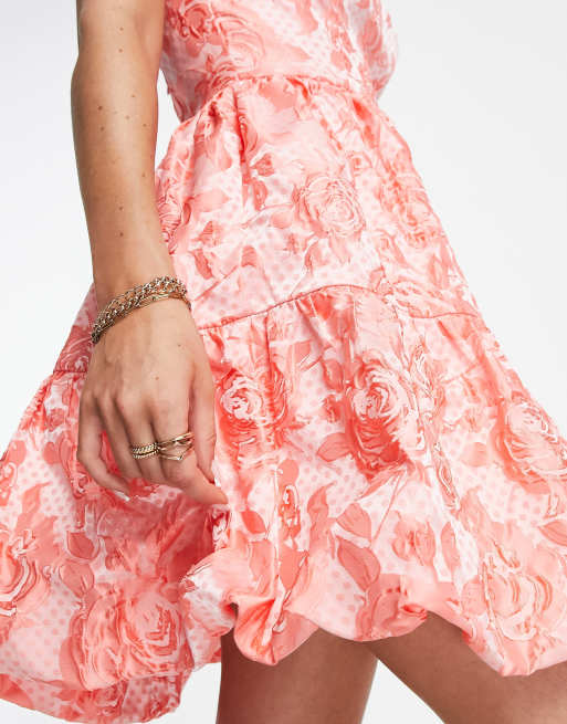 Miss Selfridge - Lyserød bandeau-minikjole i jacquard med puffet design , 4 af 4