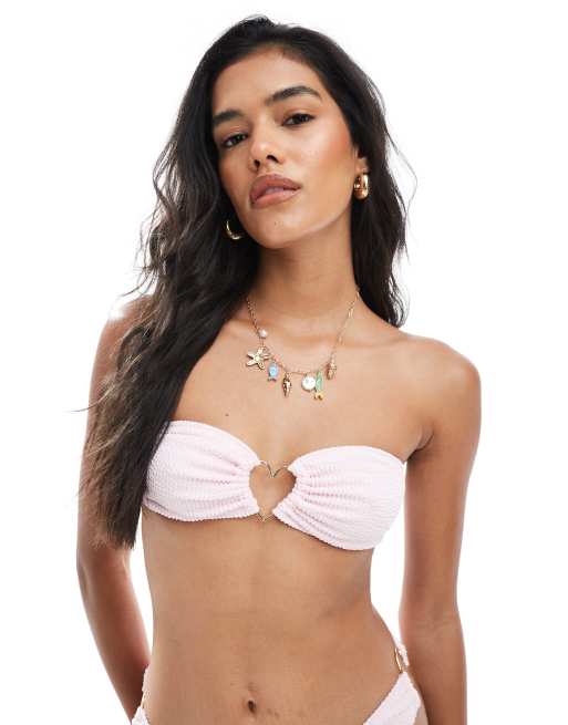 Miss Selfridge - Lyserød bikinitop med bandeau-snit og hjertedetalje i krølstof, 3 af 4