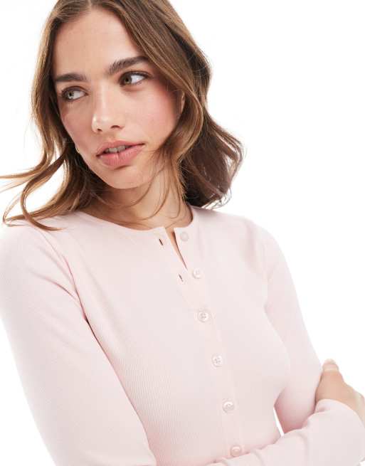 Miss Selfridge - Lyserød cardigan med ribber og knapdetalje, 2 af 4