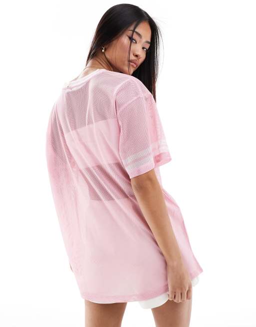 Miss Selfridge - Lyserød fodbold-t-shirt i åbent mesh, 2 af 4