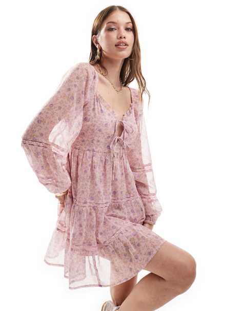 Miss Selfridge - Lyserød minikjole i chiffon med blomstermønster - view 1