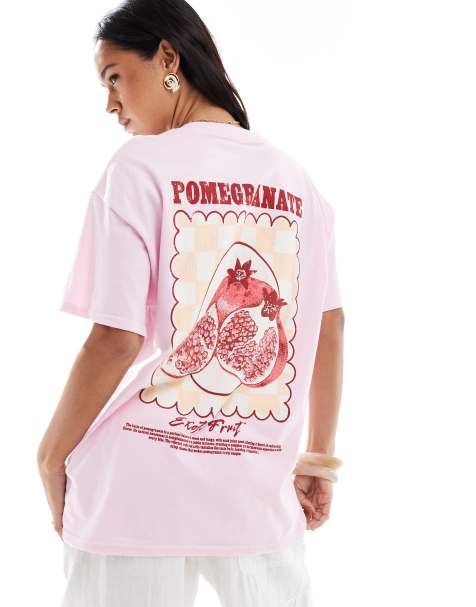 Miss Selfridge - Lyserød oversized T-shirt med bordeaux granatæblegrafik - view 1