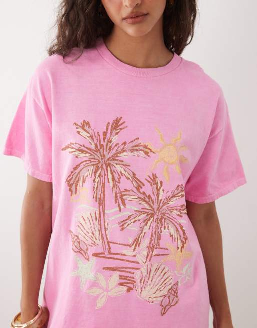 Miss Selfridge - Lyserød oversized T-shirt med strandprint, 3 af 4