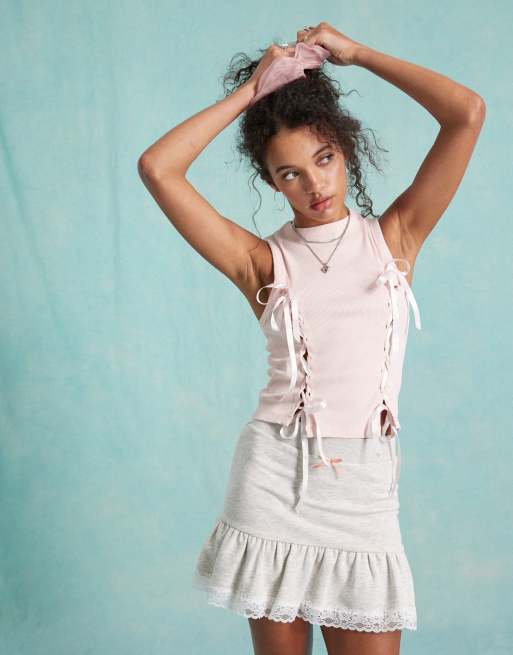 Miss Selfridge - Lyserød tanktop med bånddetaljer