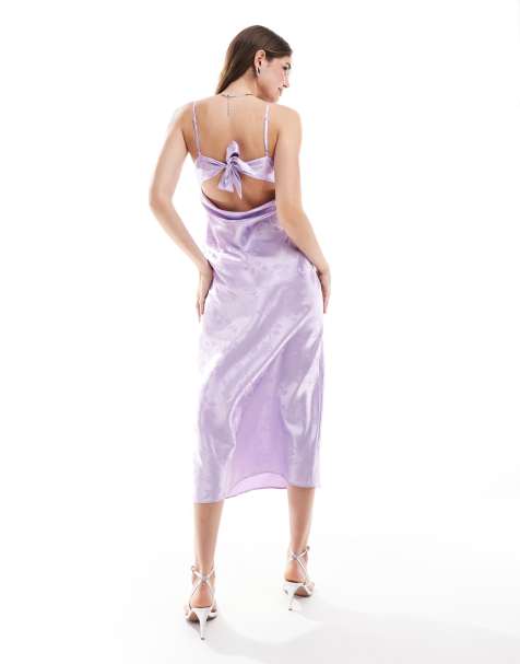Miss Selfridge - Lyslilla maxikjole med bindebånd foran i satin - view 1