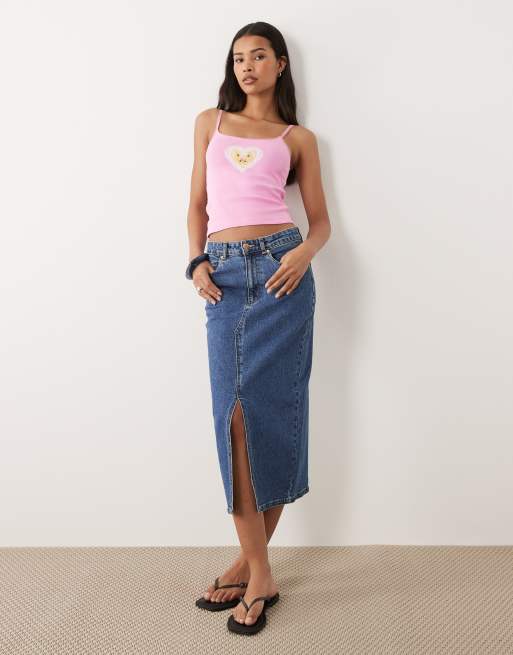 Miss Selfridge - Lyslilla ribstrikket cami-top med hjertegrafik, 2 af 4
