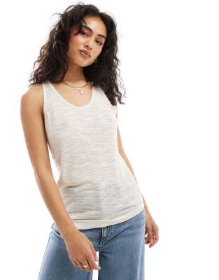 macrame back detail tank top in cream-White