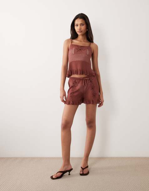 Miss Selfridge - Maglia trasparente color cioccolato ricamata - view 1