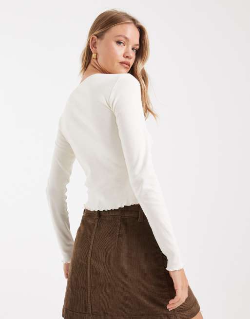 Miss Selfridge - Maglietta a maniche lunghe con funghi ricamati, 4 di 4