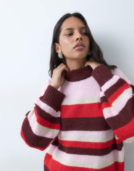 Miss Selfridge maglione accollato a righe rosa e rosso, 4 di 5