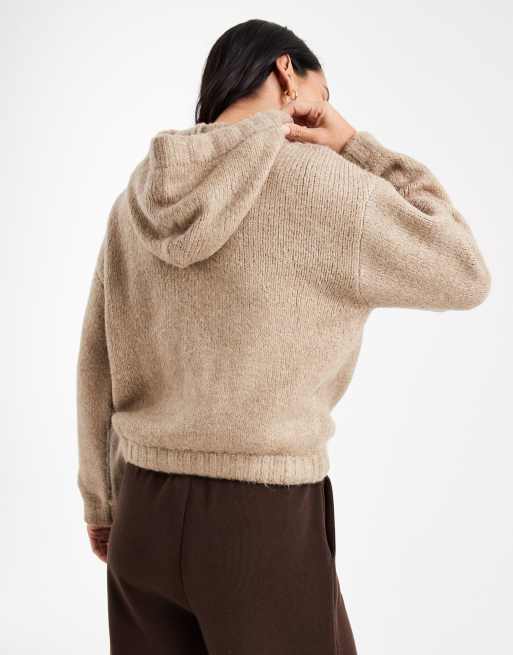 Miss Selfridge - Maglione beige con cappuccio e laccetti, 3 di 4