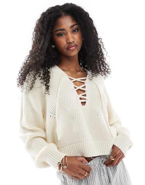 Miss Selfridge - Maglione color panna con allacciatura - view 1
