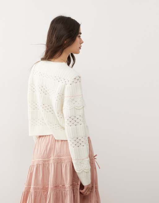 White Lace Maglione Pizzo Miss Selfridge Maglione Con Finiture In