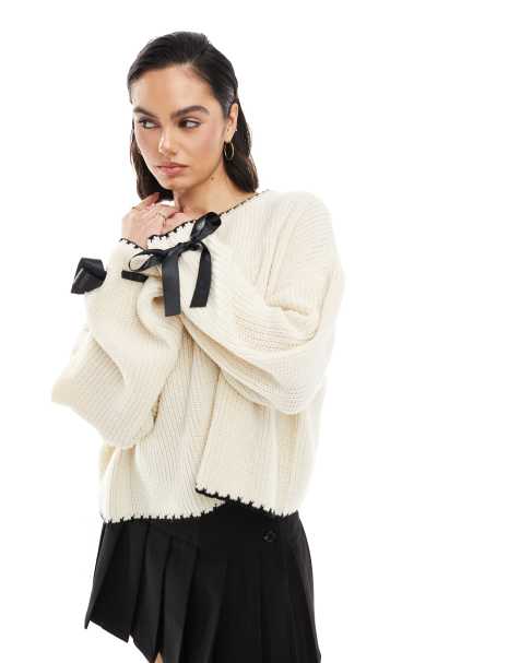 Miss Selfridge - Maglione lavorato con cuciture e fiocchi in raso sui polsini - view 1