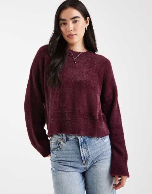 Miss Selfridge - Maglione oversize cigliato color prugna