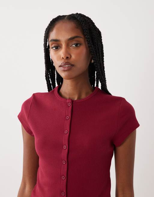 Miss Selfridge – Malinowy zapinany na guziki top, 2 z 4