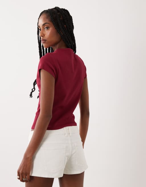 Miss Selfridge – Malinowy zapinany na guziki top, 3 z 4