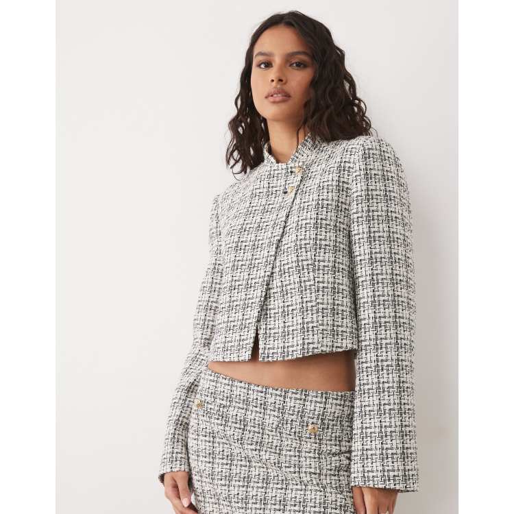 Miss Selfridge mandarin crop blazer in boucle | ASOS