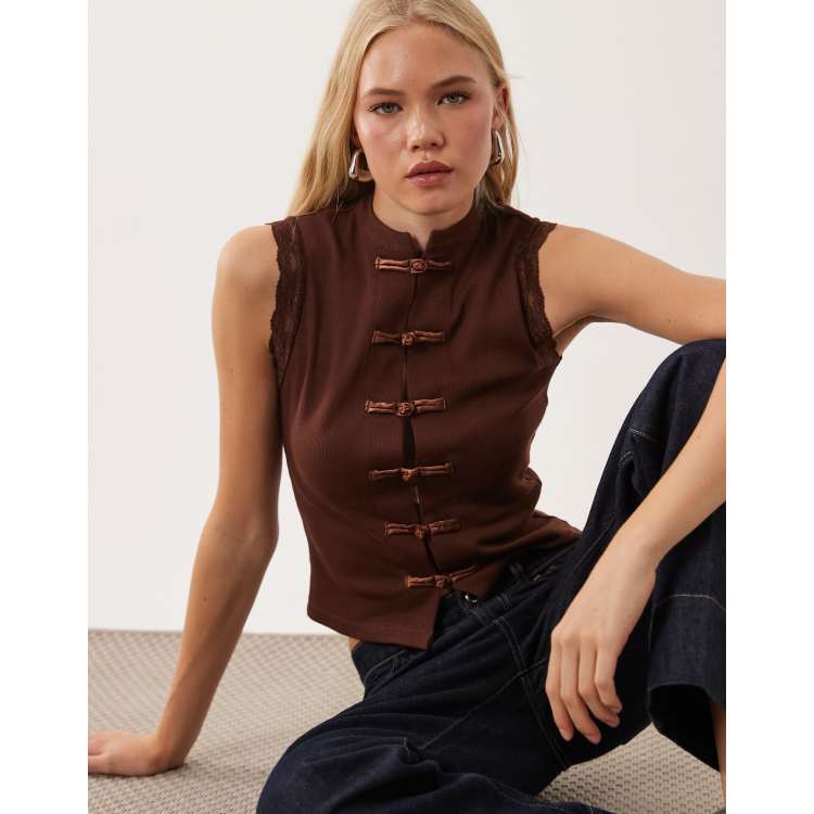 Miss Selfridge mandarin inspired tank top in chocolate | ASOS