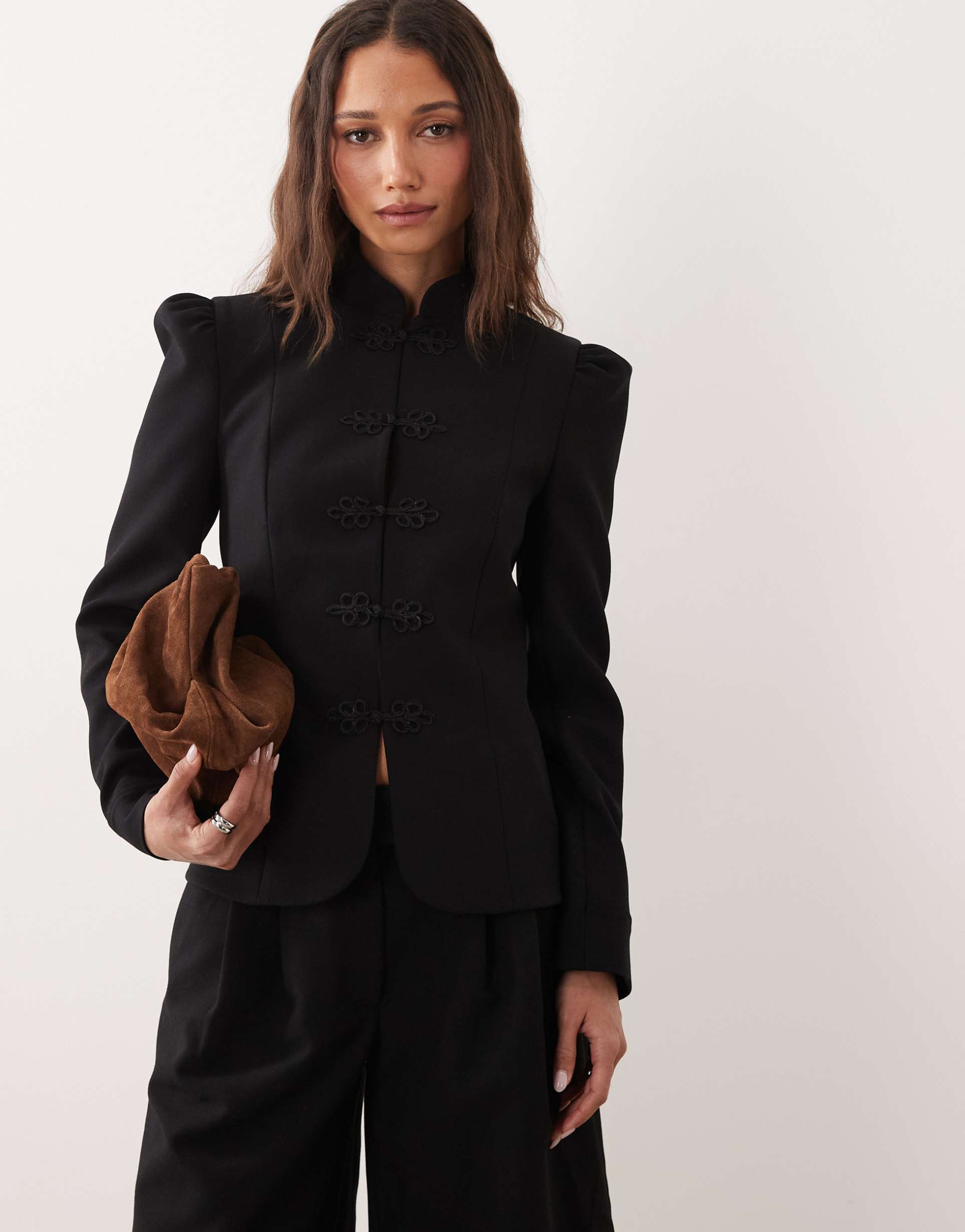 miss selfridge mandarin jacket in black
