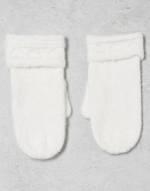 Miss Selfridge - Manopole color crema in maglia con cuori ricamati