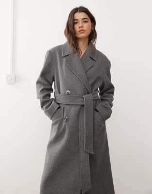 Miss Selfridge - Manteau croisé habillé avec ceinture - Gris chiné