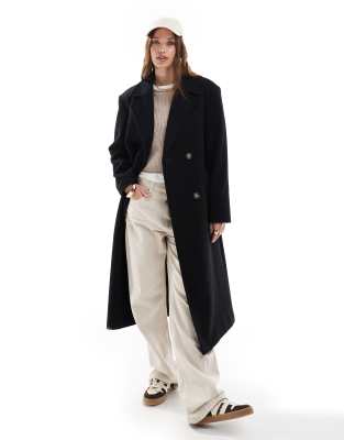 Miss Selfridge - Manteau croisé habillé avec ceinture - Noir