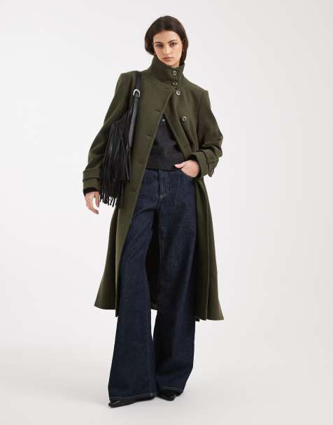 Miss Selfridge - Manteau élégant à col cheminée - Kaki - view 1